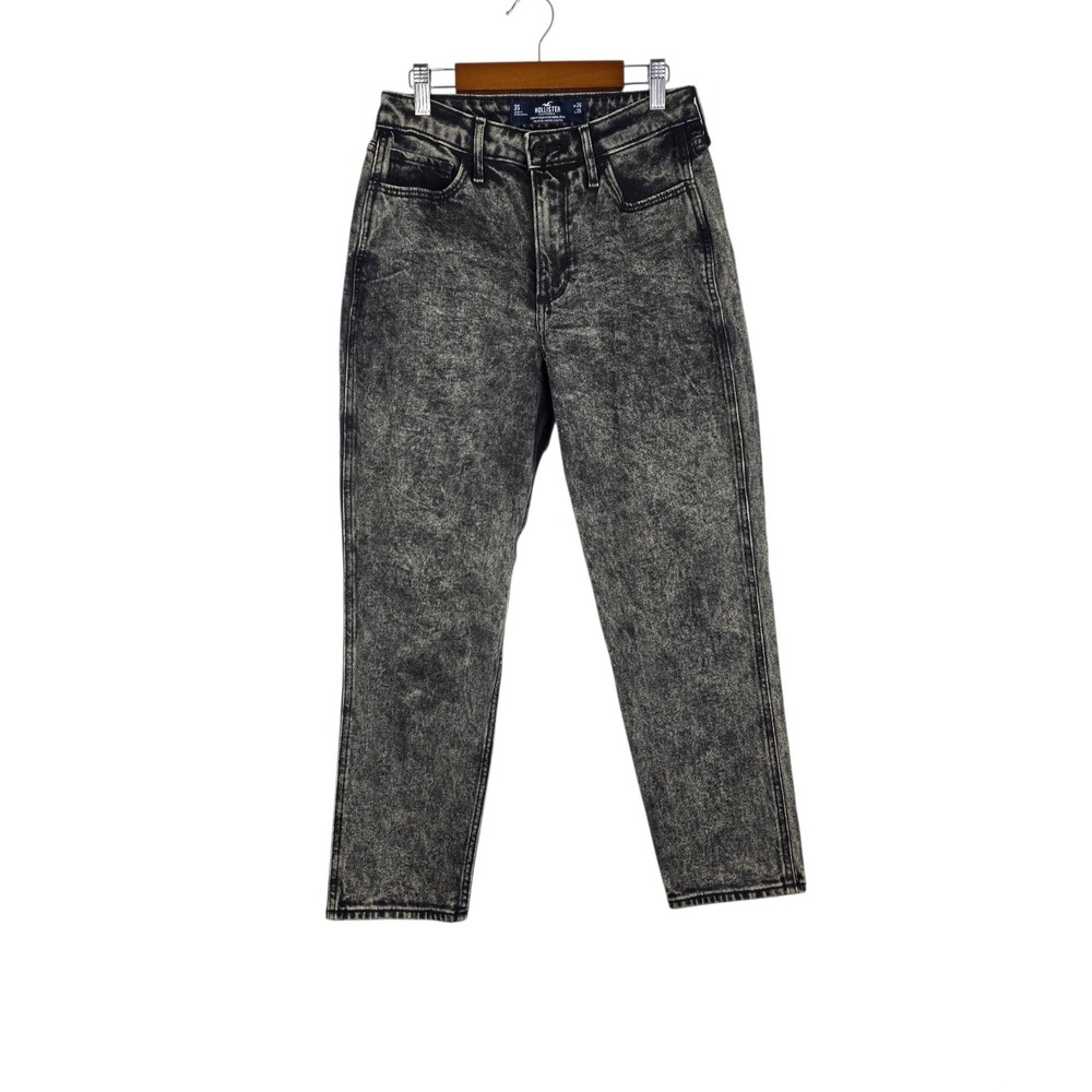 Hollister Mom Jeans Juniors Sz 3S Black Cotton Acid Wash Curvy High Rise Grunge